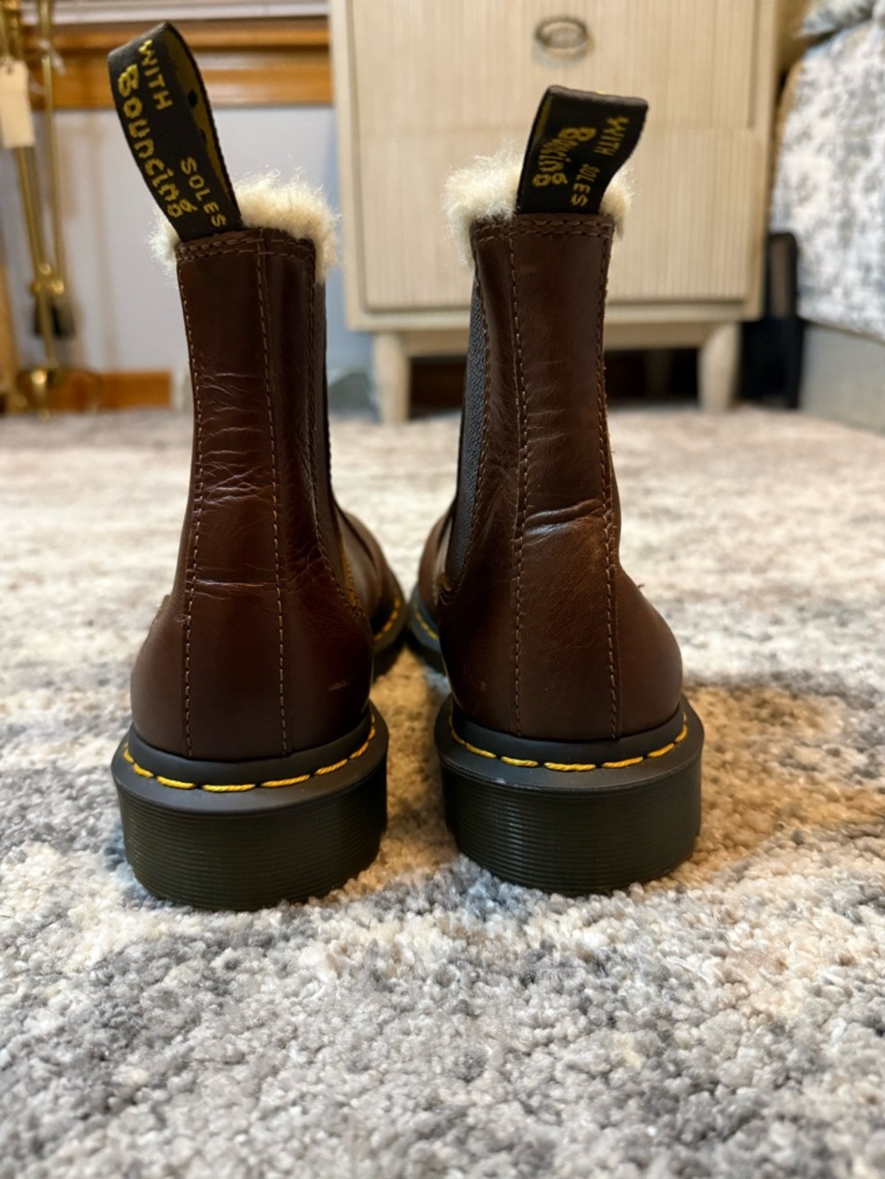 Dr. Martens Brown Leather Chelsea Boots with Shearling Trim - Picture 2 of 9